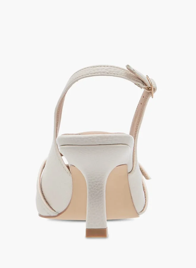 Flora Bella By Shoexpress Women Textured Slingback Shoes with Flared Heels and Buckle Closure