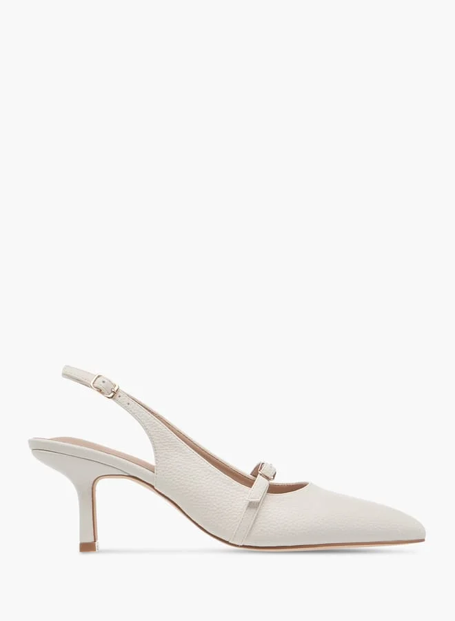 Flora Bella By Shoexpress Women Textured Slingback Shoes with Flared Heels and Buckle Closure