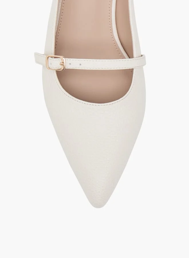 Flora Bella By Shoexpress Women Textured Slingback Shoes with Flared Heels and Buckle Closure