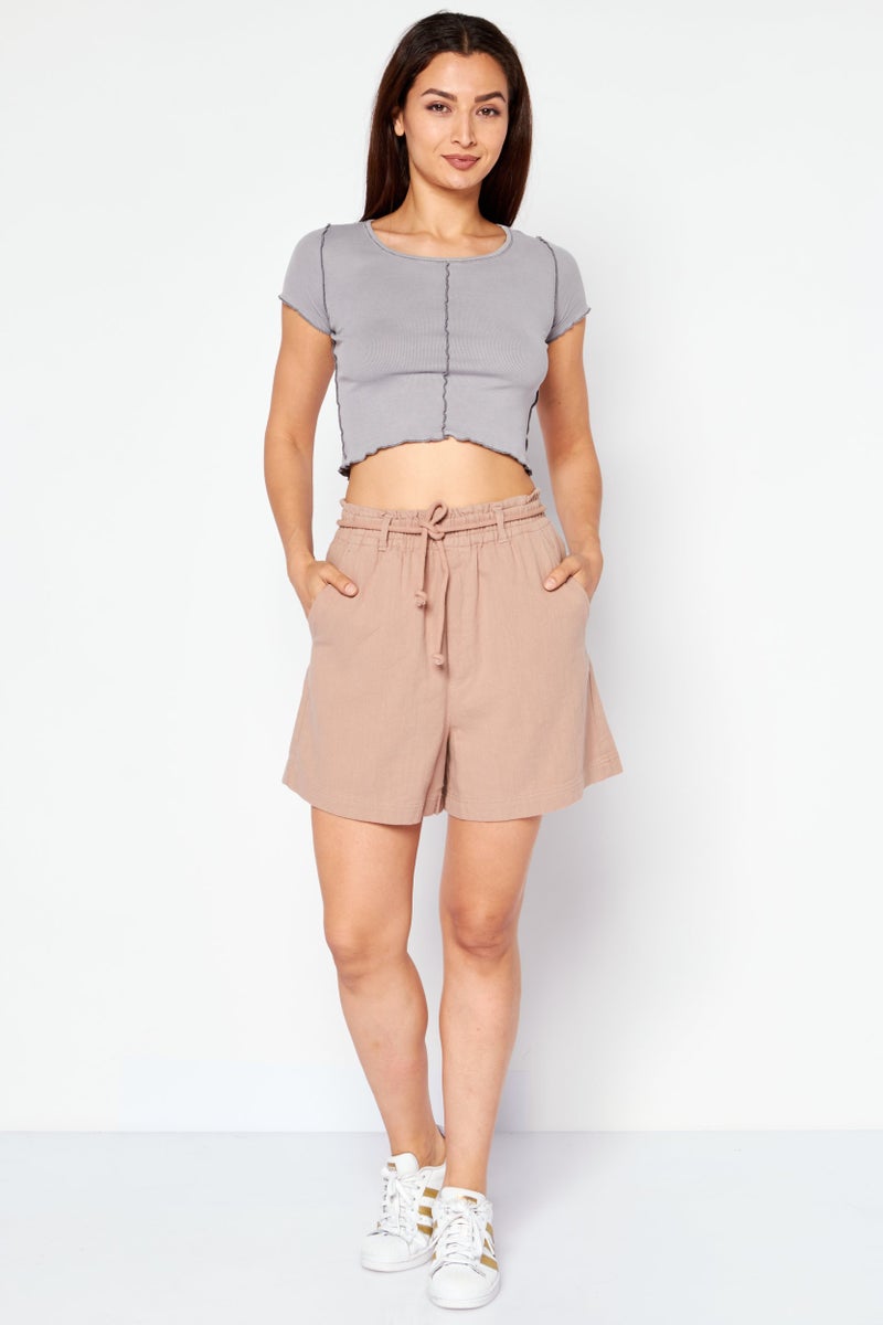 Gentle Fawn Women Blain Belted Basic Shorts, Light Brown  - Image 3