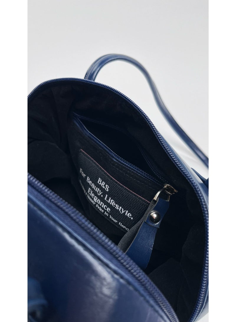 B.S COLLECTION Women's Leather Shoulder Bag – Elegant Modern Design – Navy Blue - Image 4