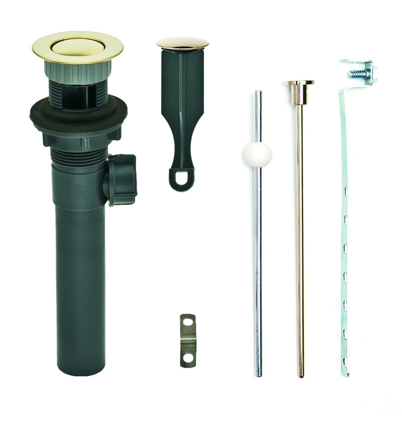 PermaFLOW PF WaterWorks PF0735-PB-GR, Gray ABS Body Bathroom Sink/Lavatory Pop-Up Drain with Ball Lift Rod | With Overflow | CUPC Listed, Polished Brass - Image 1