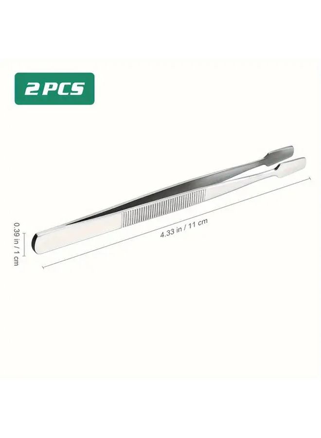 2 Pcs Silvery Precision Metal Stamp Tweezers Wide Tip Ergonomic Grip Durable Collecting Tool - Image 5
