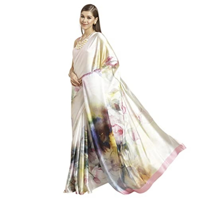 ساري ناعم للنساء TI2636_ متعدد الألوان، حجم واحد، ارتداء عرقي للنساء، قماش لامع وناعم، المناسبة الاحتفالية والزفاف - Image 1