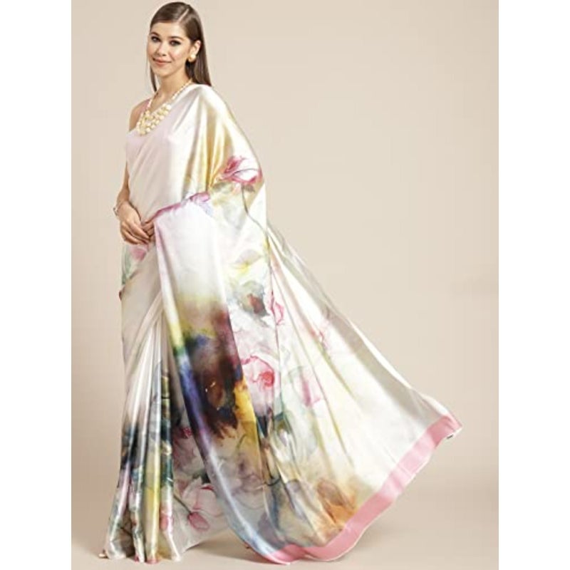 ساري ناعم للنساء TI2636_ متعدد الألوان، حجم واحد، ارتداء عرقي للنساء، قماش لامع وناعم، المناسبة الاحتفالية والزفاف - Image 3