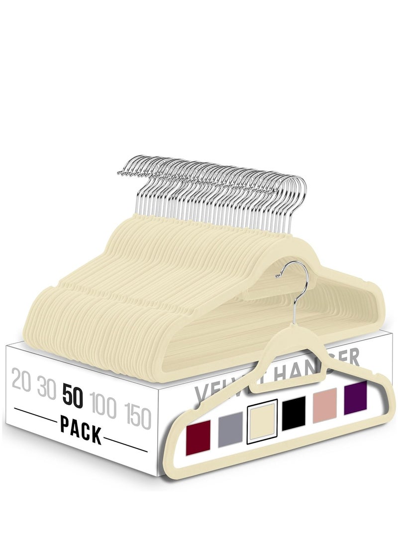 Cozara 50-Piece Non-Slip Velvet Cloth Hanger Set Beige  - Image 1