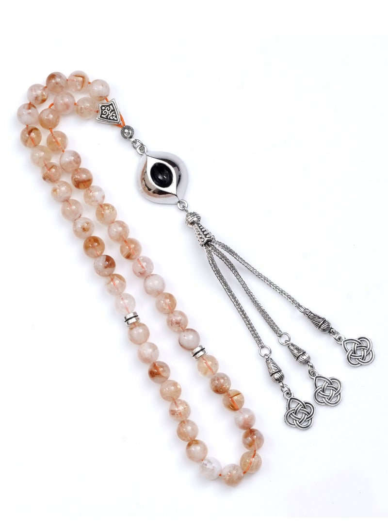 Subhati Prayer Beads ( Misbah ) with metal Parts and Citrine Stone | 8 MM Beads - 45 Pcs  - Image 1