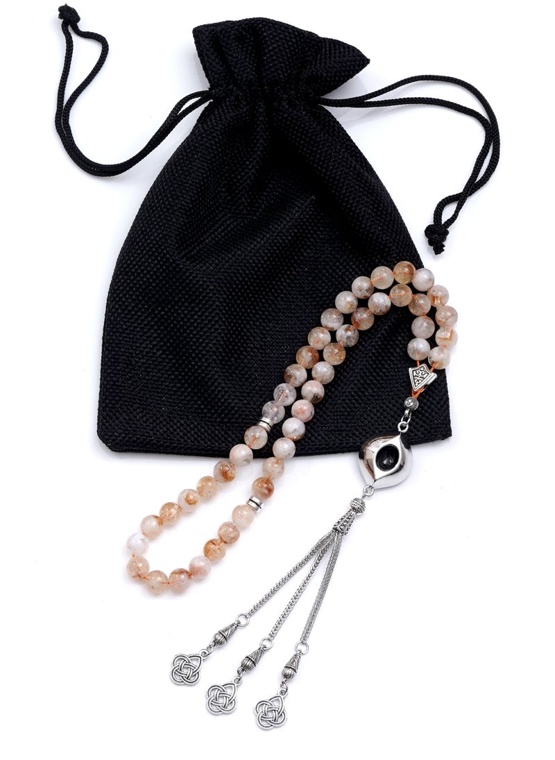 Subhati Prayer Beads ( Misbah ) with metal Parts and Citrine Stone | 8 MM Beads - 45 Pcs  - Image 2