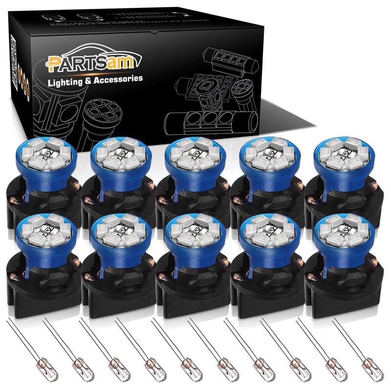 Partsam T10 194 168 LED Dash Instrument Light Bulbs Blue with Twist Lock Socket Super Bright T10 Instrument Panel Gauge Cluster Dashboard Lights Bulbs 12V 62835SMD LED Chipset 10PcsSet