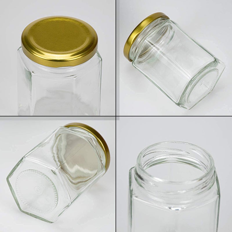 BLISSBORN Hexagon Glass Jar and Container with Golden lid 250 ml with Rust Proof Air Tight LidSuitable to use in Your Home Office Kitchen StorageGlass Jars Set pack of 6 - Image 3