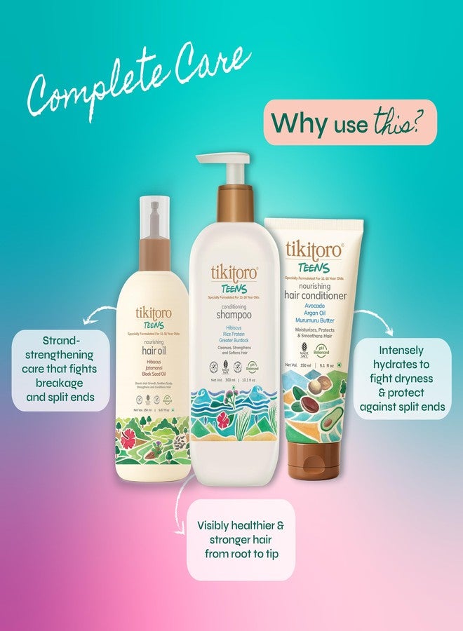 Tikitoro Teens Complete Hair Combo | Nourishing Oil, Shampoo & Conditioner Set | Promotes Hair Growth, Strengthens Hair & Control Frizz | No Parabens & Sulphates (Age 11+) (300ml x 1 & 150ml x 2) - Image 3