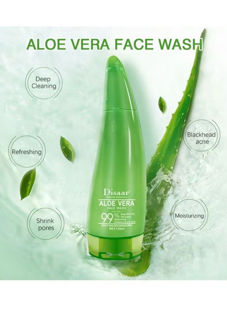 Disaar جل تقشير الألوة فيرا 120 مل - جل تقشير الوجه بخلاصة الألوة فيرا - التحكم في الزيت - علاج حب الشباب - إصلاح بعد الشمس - مهدئ - مكثف - جل مهدئ - كريم جل مضاد لحب الشباب - جل تقشير الألوة فيرا - Image 2