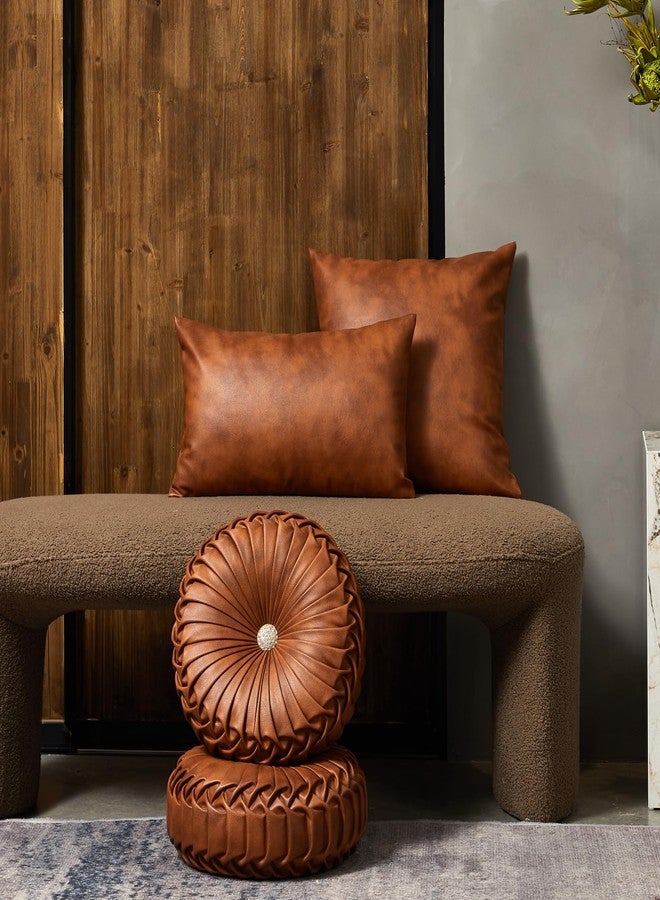 EUCIOR Faux Leather Throw Pillow Covers 22X22 Set of 2,Luxury Cognac Brown Modern Pillowcases Solid Decorative Square Cushion Cases for Room Couch Living Bedroom Bed Sofa - Image 5
