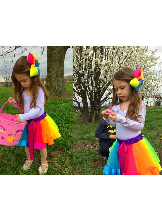 BGFKS Layered Ballet Tulle Rainbow Tutu Skirt for Little Girls Dress Up with Colorful Hair Bows(Rainbow,2-4T) - Image 5
