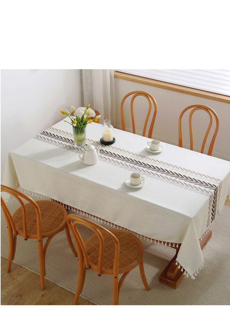 SYOSI Tablecloths for Rectangle Tables,Cotton Linen Table Cloth Waterproof Tablecloth Wrinkle Free Farmhouse Dining Table Cover,Soft Fabric Table Cloths with Tassels,Brown,55" X 70",4 6 Seats - Image 2