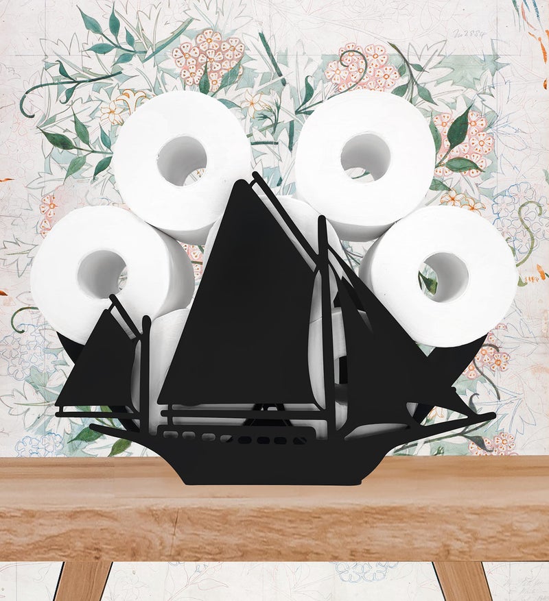 Teaeeno TeaeNoo Sailbat Ealder Toilder Paper Storage Storage Storage Storage Paper Mostulers للحمام القائم بذاته للحيوانات المعدنية حامل ورق المرحاض ديكور المنزل منظم المرحاض الأسود الأسود عقد 8 لفائف - Image 5