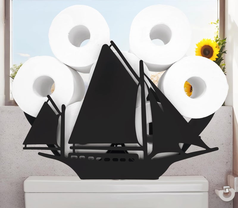 Teaeeno TeaeNoo Sailbat Ealder Toilder Paper Storage Storage Storage Storage Paper Mostulers للحمام القائم بذاته للحيوانات المعدنية حامل ورق المرحاض ديكور المنزل منظم المرحاض الأسود الأسود عقد 8 لفائف - Image 1