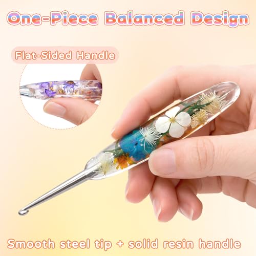 Reessy 5.0mm Crochet Hook with Floral Resin Handle – Ergonomic Grip & Hand-Polished Stainless Steel Tip – Smooth Glide Crochet Hook for Beginners, Arthritic Hands & Gifts (H-5.0mm) - Image 2