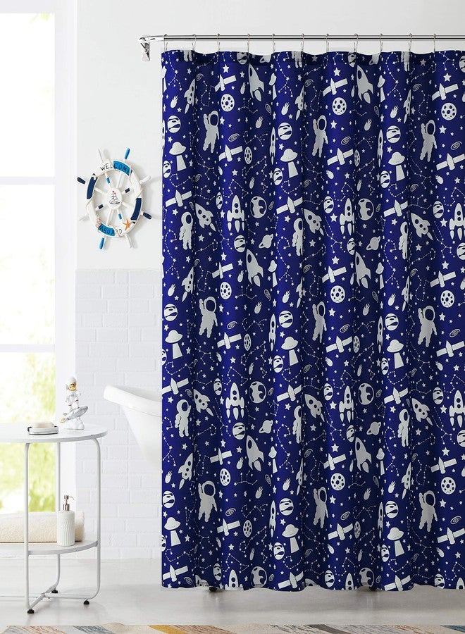Central Park Navy Blue Shower Curtains for Kids Bathroom Water Resistant Space Planet Theme Cartoon Decorative Pattern Spa Hotel Bath Decor with 12 Metal Grommets, (Navy Blue, 70"x72") - Image 1