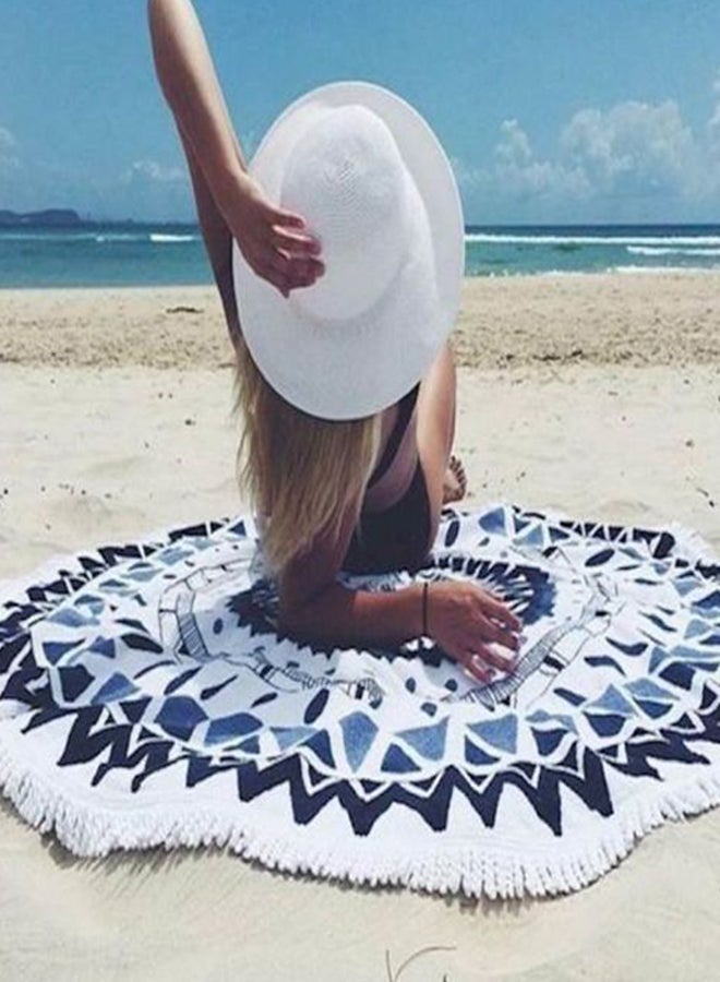 NIBEMINENT Printed Pattern Beach Towel White/Blue 150x150centimeter - Image 3