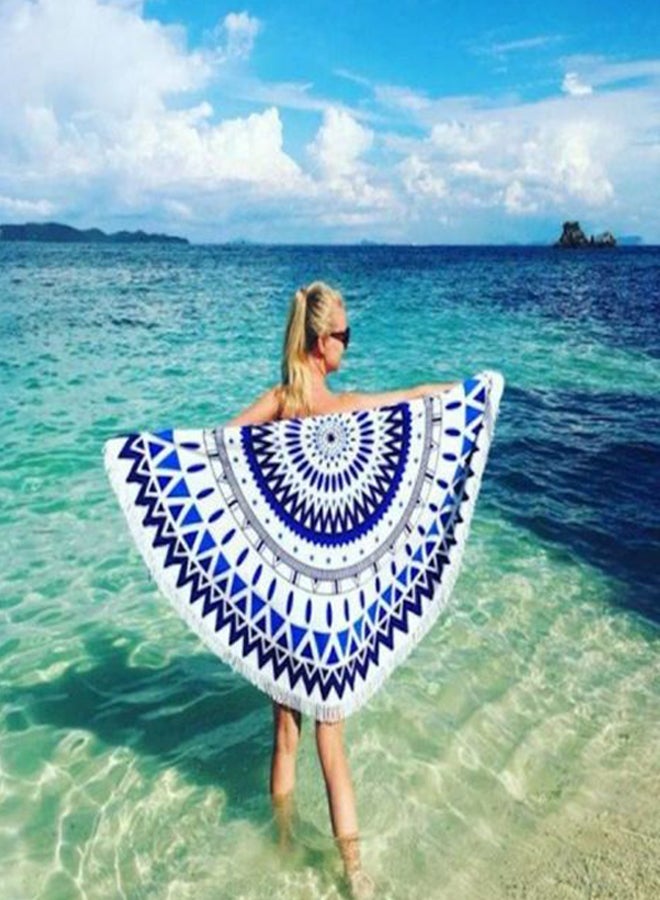 NIBEMINENT Printed Pattern Beach Towel White/Blue 150x150centimeter - Image 2