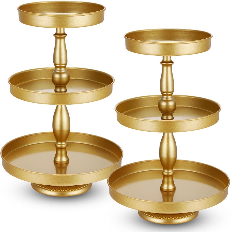 Maxdot 2 Pcs 3 Tier Cupcake Stand Holder, Round Cupcake Stand Serving Tray, Metal Tiered Tray Pastry Dessert Cake Tower Display Stand for Baby Shower Tea Party, Wedding and Birthday (Gold) - Image 1