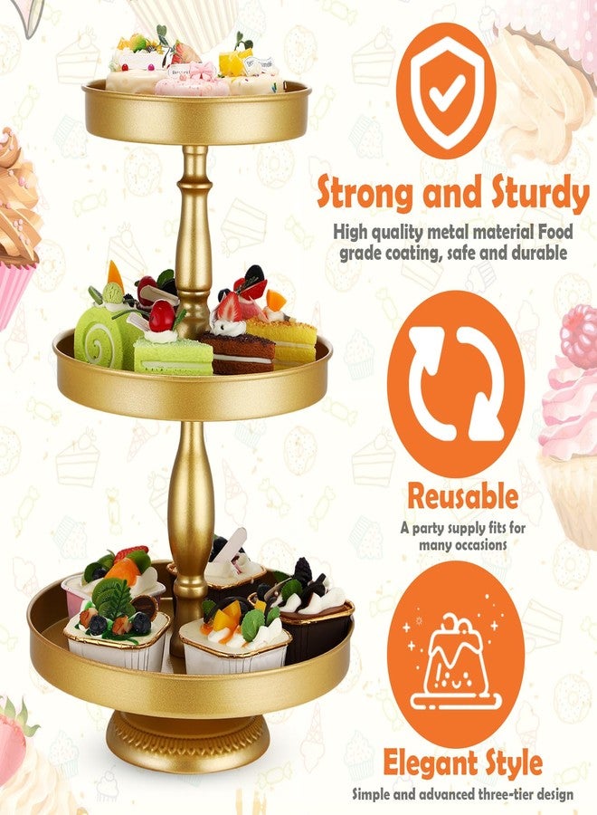 Maxdot 2 Pcs 3 Tier Cupcake Stand Holder, Round Cupcake Stand Serving Tray, Metal Tiered Tray Pastry Dessert Cake Tower Display Stand for Baby Shower Tea Party, Wedding and Birthday (Gold) - Image 4