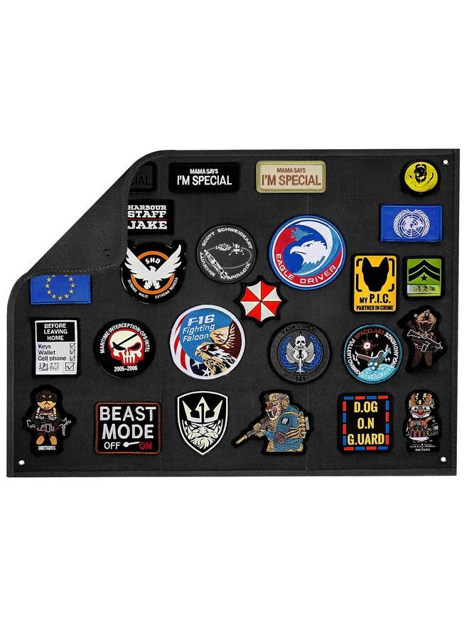 LAMAY Tactical Patch Display, 43"x28" Funny Foldable Patches Panel Holder Board for Military Army Combat Morale Uniform, Hook Loop Emblems -Black - Image 1