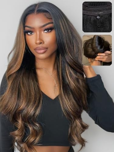 UNICE Bye Bye Knots Wig Body Wave 7x5 Pre Cut HD Lace Front Wigs Human Hair with Elastic Drawstring Balayage Brown Glueless Wig Pre Plucked Bleached Knots Natural Hairline 150% Density 20 Inch - Image 1