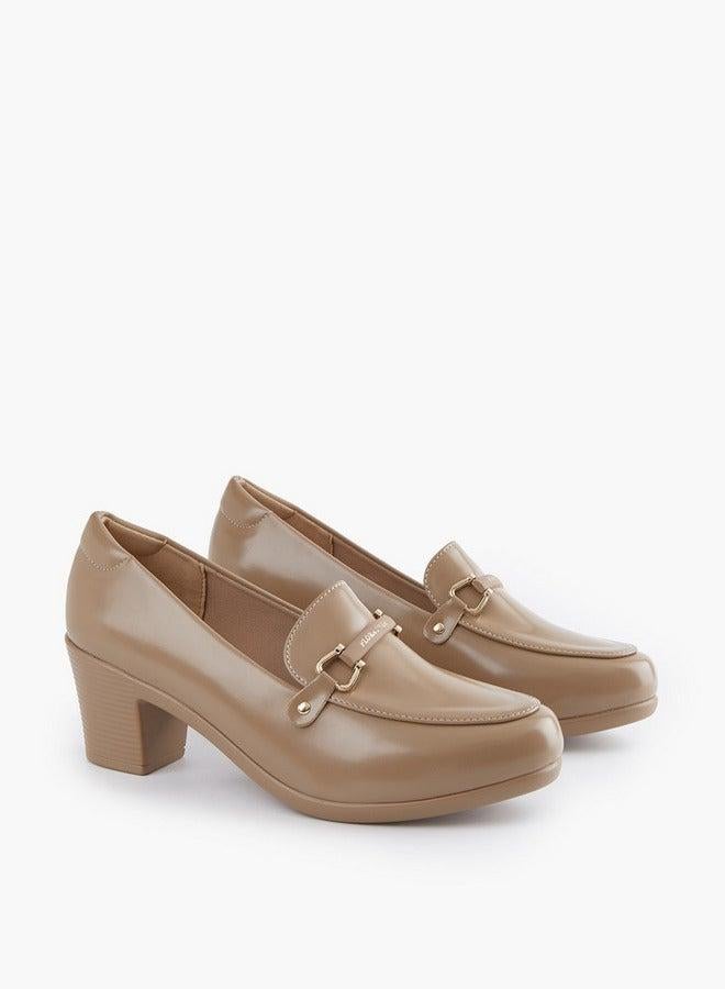 Flora Bella By Shoexpress Snaffle Detail Slip-On Shoes with Block Heels - Image 3