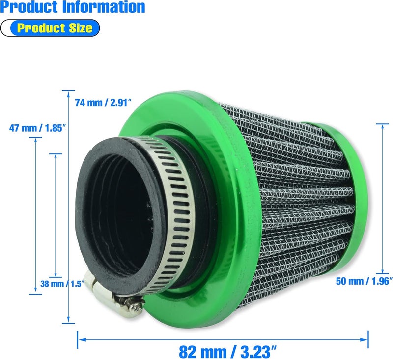MCHMFG Motorcycle Air Filter 38mm for SSR 110cc 125cc Coolster CRF Dirt Pit Bike GY6 50cc Scooter Moped QMB139 Engine Parts (Green) - Image 3
