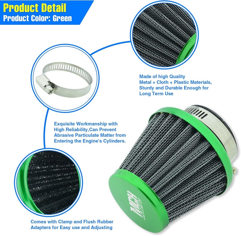 MCHMFG Motorcycle Air Filter 38mm for SSR 110cc 125cc Coolster CRF Dirt Pit Bike GY6 50cc Scooter Moped QMB139 Engine Parts (Green) - Image 2