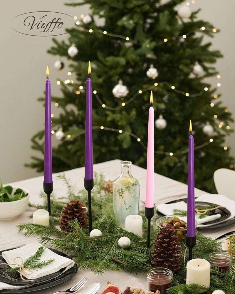 Viyffo Advent Taper Candles 10 Inch Purple and Pink Set of 4 Unscented, Dripless, Smokeless Tapered Candlesticks for Church and Celebrations - Image 4