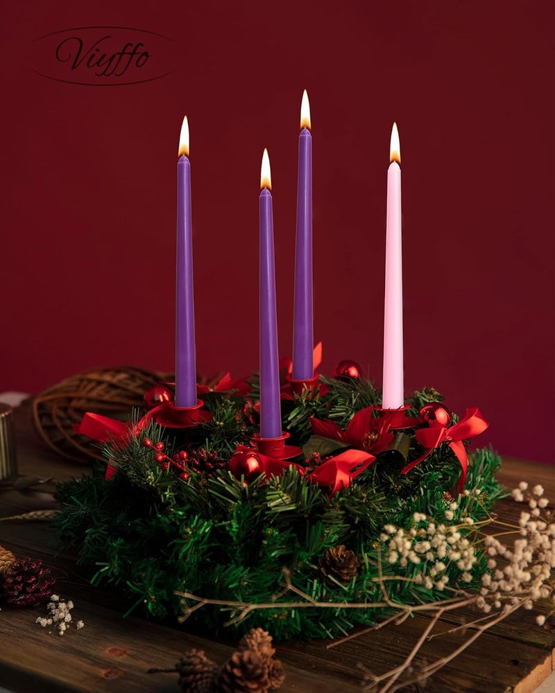 Viyffo Advent Taper Candles 10 Inch Purple and Pink Set of 4 Unscented, Dripless, Smokeless Tapered Candlesticks for Church and Celebrations - Image 5
