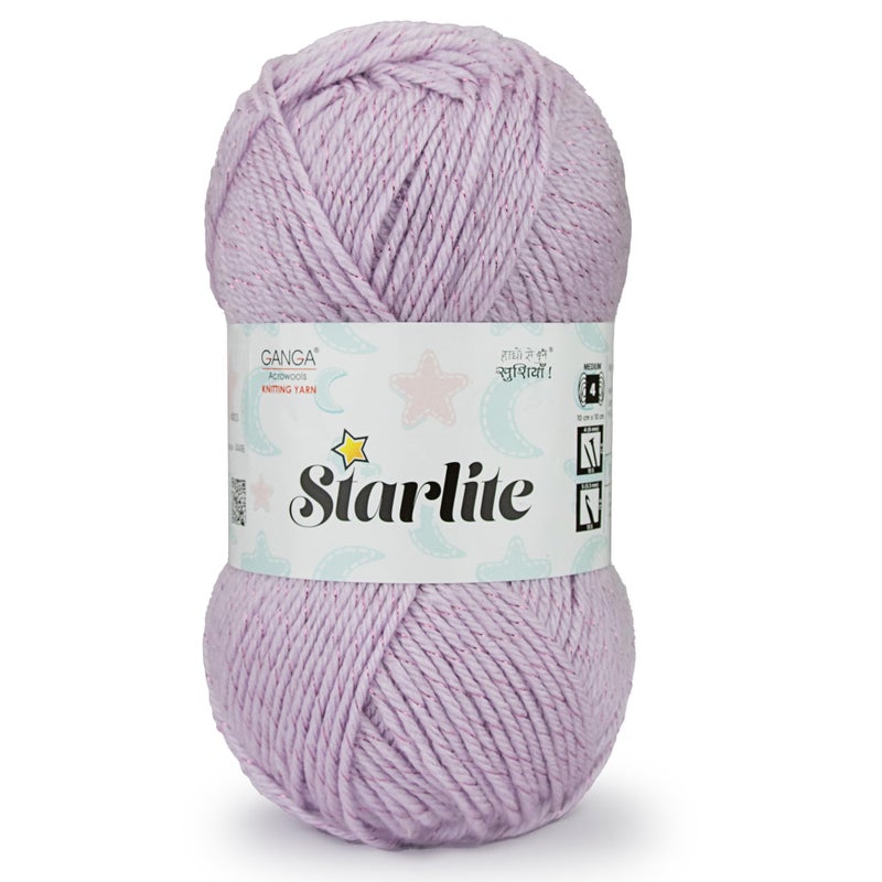 Ganga Acrowools Acrylic Starlite, 99% Anti Pill Yarn 1% Metal, Hand Knitting Yarn Oekotex Class1 Certified (Stl013 - Lilac), 100 Gram - Image 5