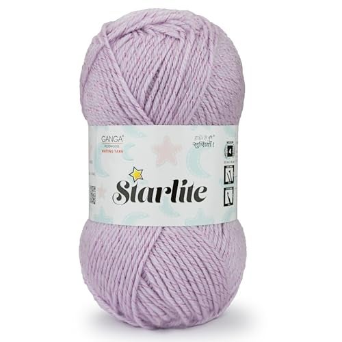 Ganga Acrowools Acrylic Starlite, 99% Anti Pill Yarn 1% Metal, Hand Knitting Yarn Oekotex Class1 Certified (Stl013 - Lilac), 100 Gram - Image 1