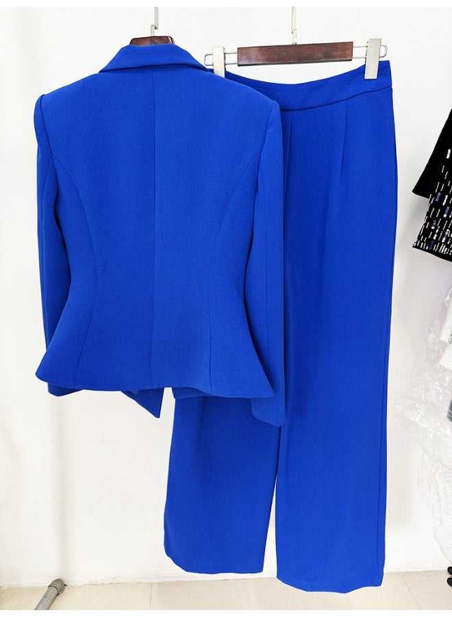 Madam Uniq Elegant Lady Style Rose Button Butterfly Decor Irregular Suit Pants Two-Piece Set - Image 4