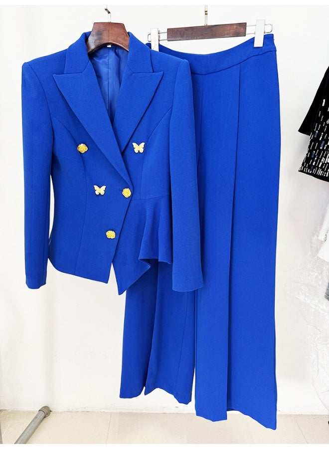 Madam Uniq Elegant Lady Style Rose Button Butterfly Decor Irregular Suit Pants Two-Piece Set - Image 3
