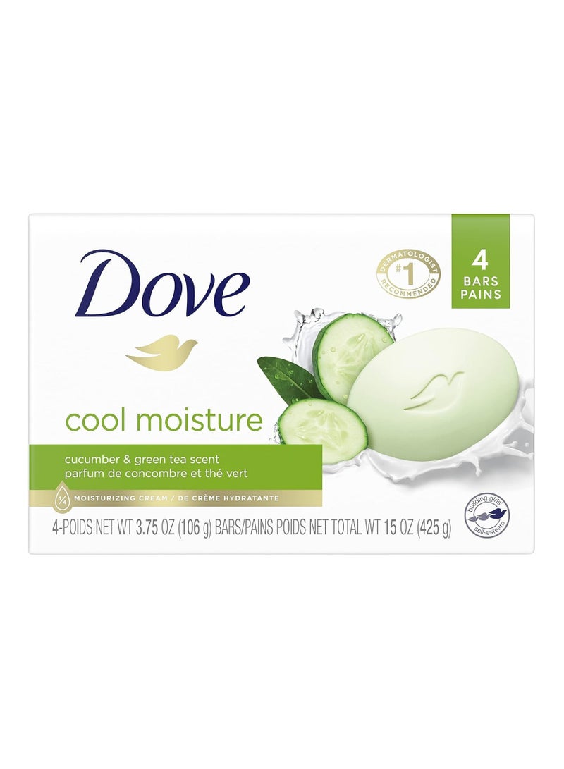 دوف صابون دوف للعناية بالبشرة لبشرة أكثر نعومة، الخيار والشاي الأخضر، مرطب أكثر من الصابون العادي، 3.75 أونصة، 4 قطع