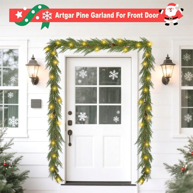 Artgar Christmas Cedar Garland, 6 Ft Realistic Pine Garland, Prelit Christmas Garland with 30 Warm Lights with 8 Light Modes for Mantels Stair Table Indoor Outdoor Winter Xmas Decor (Green) - Image 5