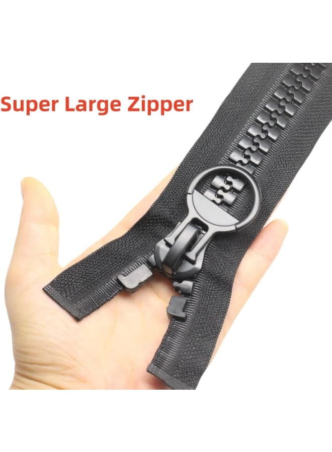 122 سم #20 سحابات بلاستيكية عملاقة منفصلة لخياطة الخيام والمعاطف والمعاطف والسترات وغطاء القارب من القماش شديد التحمل وسحابات فيسلون ضخمة من الراتنج (48 بوصة أسود)