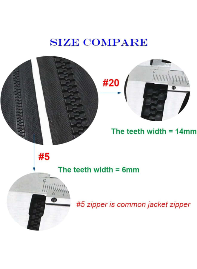 122 سم #20 سحابات بلاستيكية عملاقة منفصلة لخياطة الخيام والمعاطف والمعاطف والسترات وغطاء القارب من القماش شديد التحمل وسحابات فيسلون ضخمة من الراتنج (48 بوصة أسود)