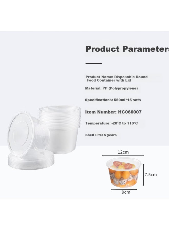 Maryya Meili Ya Disposable Round Food Containers 550ml*15 Sets, Takeaway Boxes, Bowls, Food-grade Plastic, Microwave-safe With Lids - Image 1
