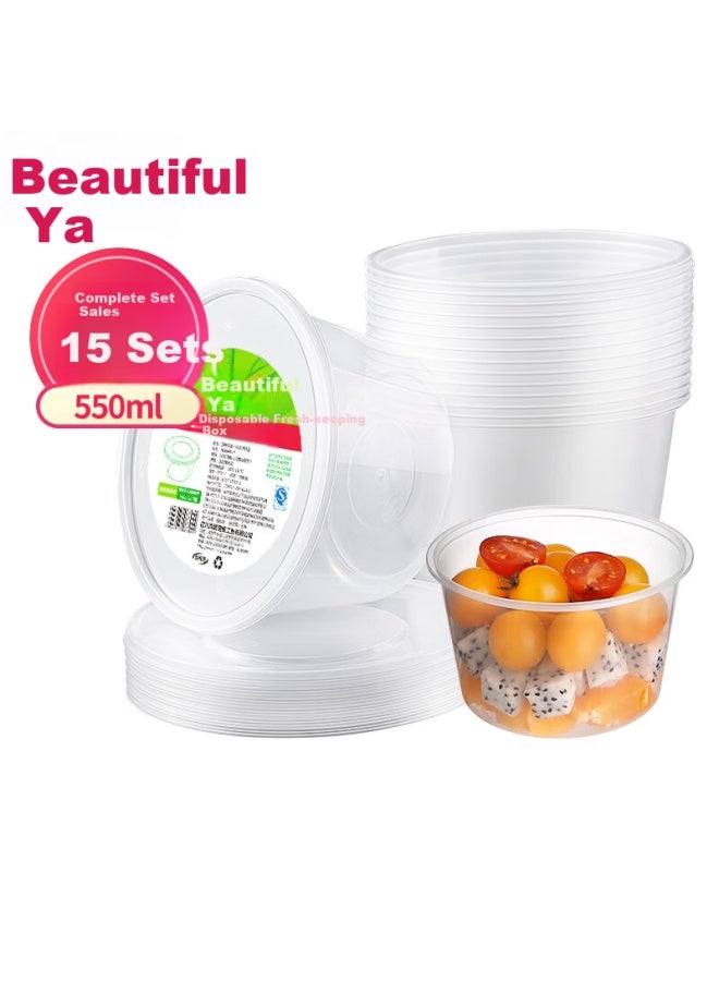 Maryya Meili Ya Disposable Round Food Containers 550ml*15 Sets, Takeaway Boxes, Bowls, Food-grade Plastic, Microwave-safe With Lids - Image 3