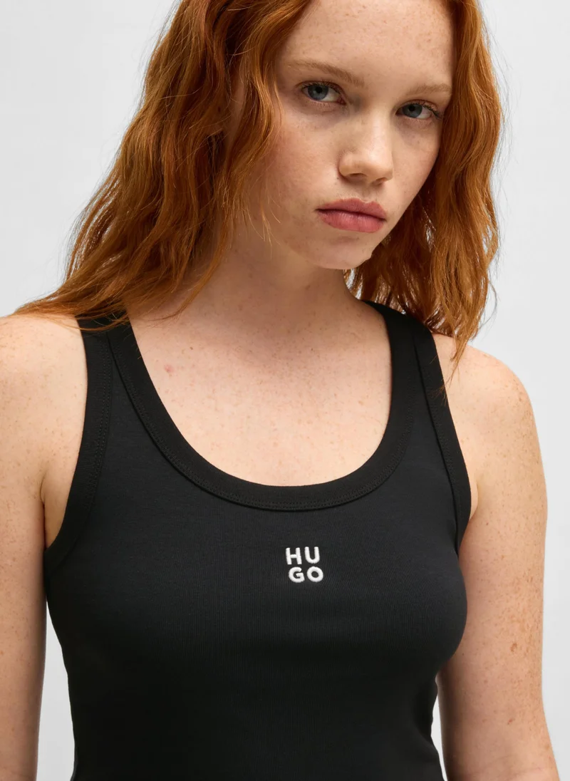 هوجو Ribbed cotton-blend tank top with embroidered logo