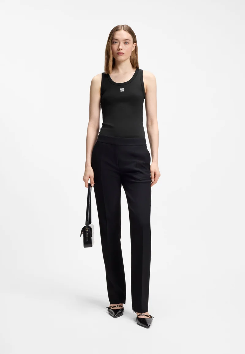 HUGO Black Cotton-blend tank top with stacked-logo embroidery for Women | Best Price UAE