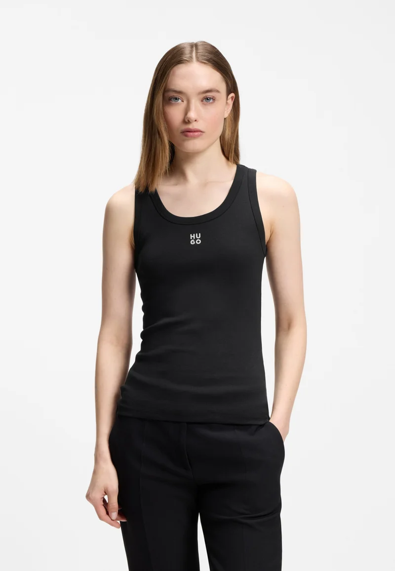 HUGO Cotton-blend tank top with stacked-logo embroidery