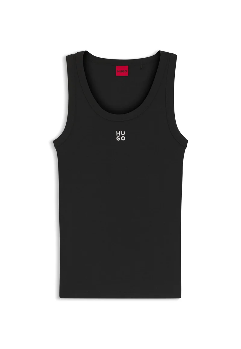 HUGO Black Cotton-blend tank top with stacked-logo embroidery for Women | Best Price UAE