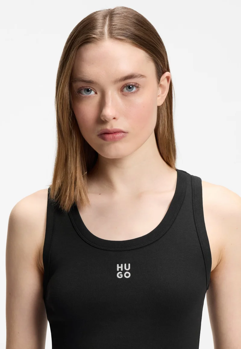 HUGO Black Cotton-blend tank top with stacked-logo embroidery for Women | Best Price UAE