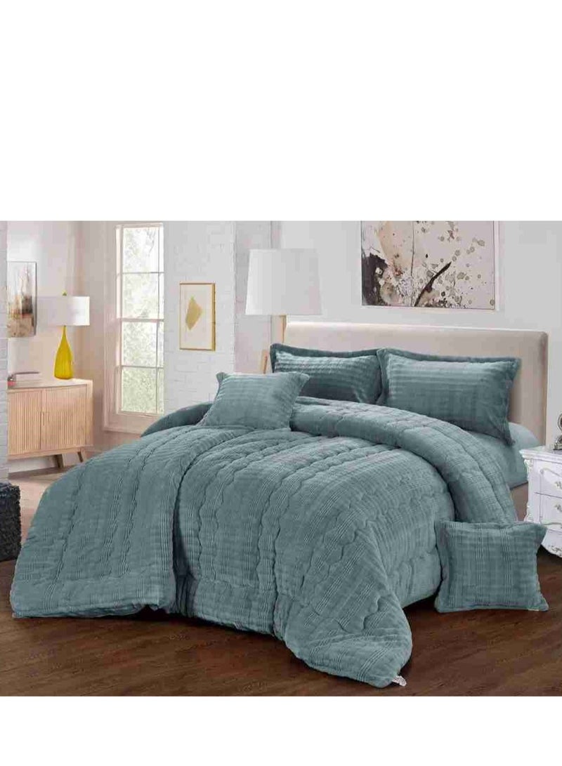 شي ديو ديو مفرش نفرين شتوي منقوش من المخمل الناعم والفرو الفخم لمنحك الدفئ ويضيف الجمال والاناقة الى غرفتك مقاس220*240سم - Image 1